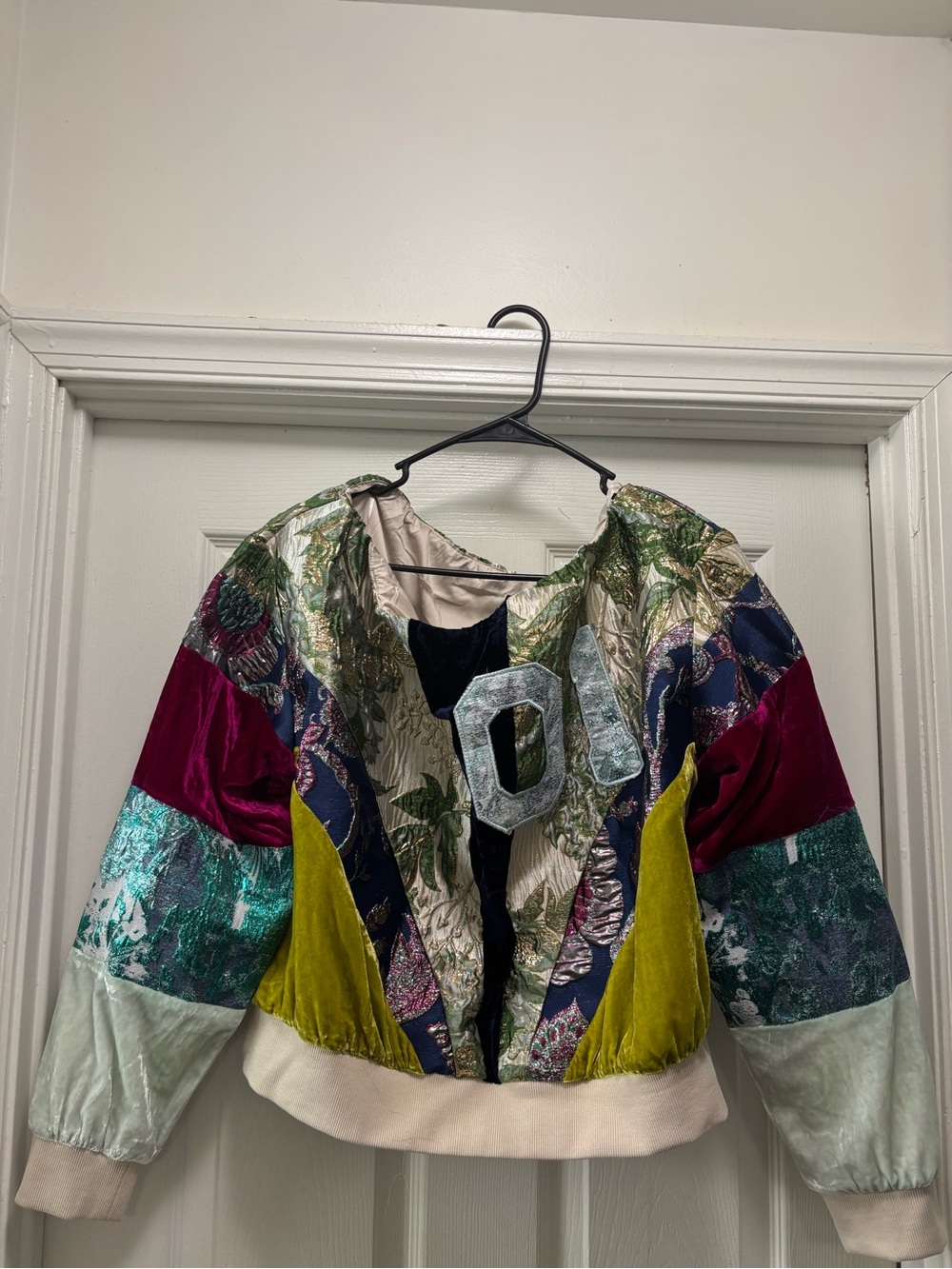 AKIRA Patchwork Velvet and Satin Bomber sweatshirt in Multicolor